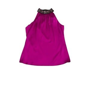 Cache women’s fushia silk jewled neck sleevless top 
Size XS NWT